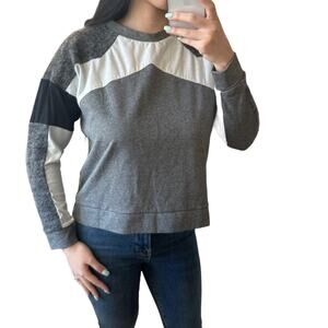 Topshop Wool Long Sleeve Pullover Shirt Contrast Trim Gray Black White Sz 4 / S